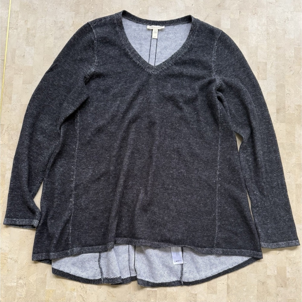Eileen‎ Fisher Black Distressed Lightweight Pullover Shirt Organic Cotton Sz S